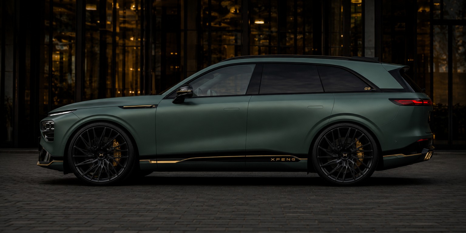 XPeng G9 — Aero Monolith gives the G9 calm authority: one graphic forged mass shaped around a large electric silhouette.